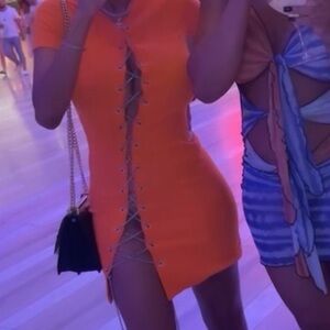 Orange Lace-Up Dress